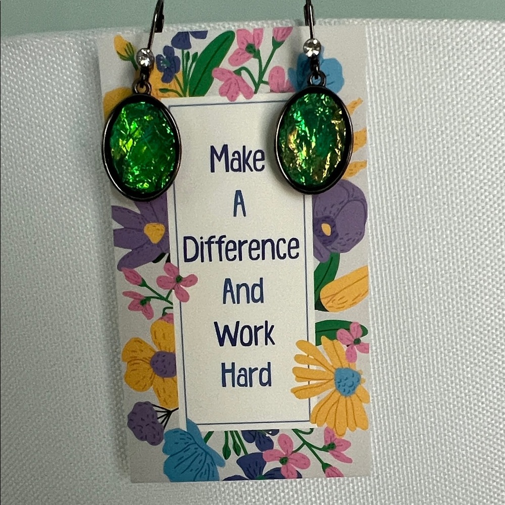 Green Iridescent Oval Drop Earrings - Women Jewelry